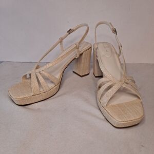 Bandolino Women's Brie Heeled Sandals Tan Rattan Block Heel Platform Size 11M